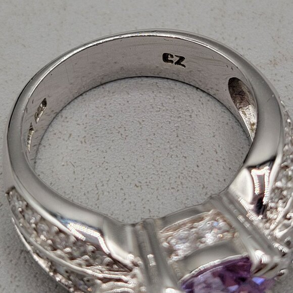 Charles Winston CWE 925 Ring Lavender Clear CZ Silver Rhodium Setting Size 6.75 - Picture 5 of 7
